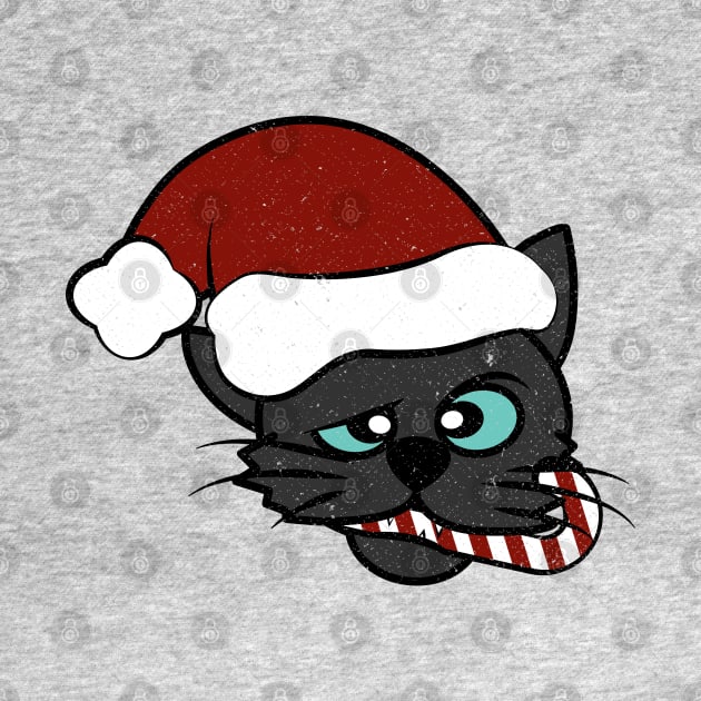 Christmas Black Cat Eating Candy Cane by Commykaze